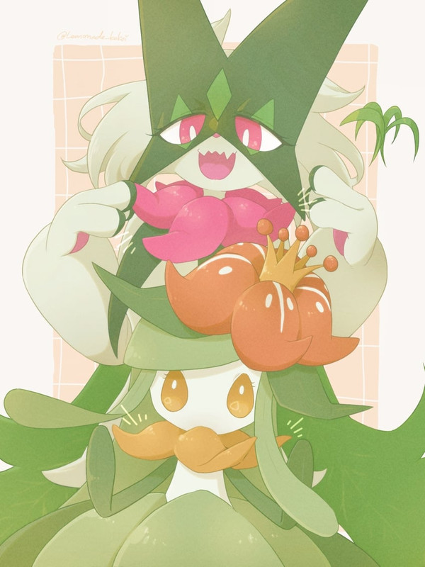 meowscarada-and-lilligant-pokemon-drawn-