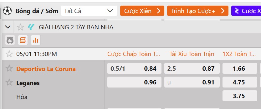 Tỷ lệ kèo Deportivo La Coruna vs CD Leganes