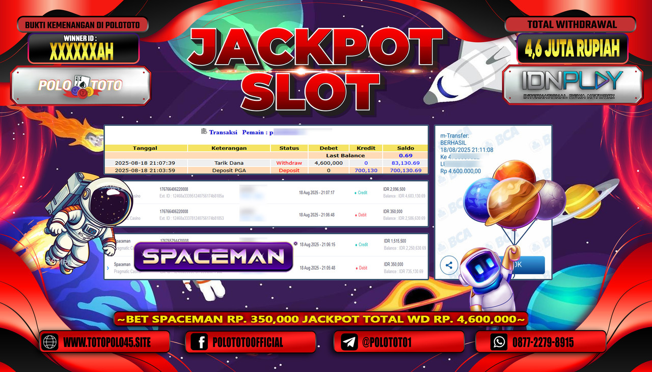 POLOTOTO JACKPOT SLOT SPACEMAN Rp.4.600.000,- LUNAS