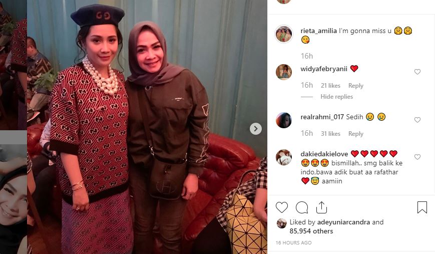 Unggahan Rieta Amilia di instagram