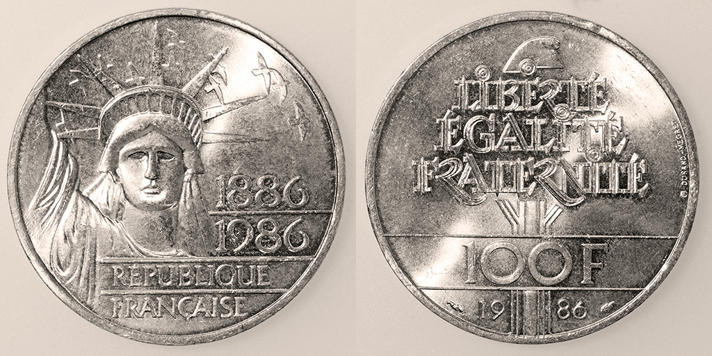 Las monedas de 100 francos de plata. Francia. V República. 1986