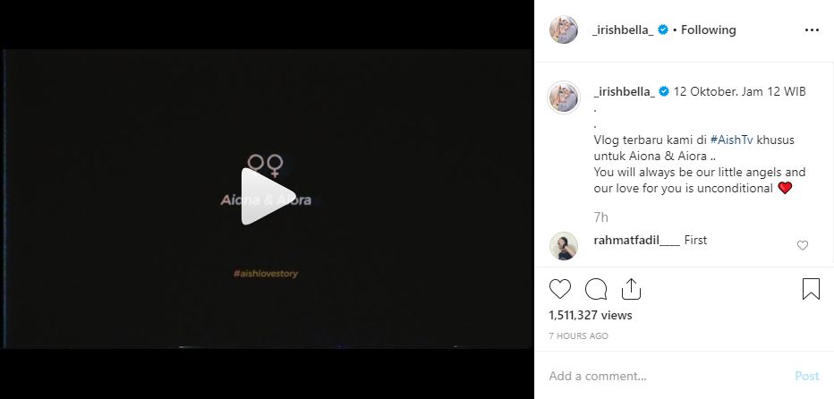 Unggahan pertama Irish Bella setelah berduka