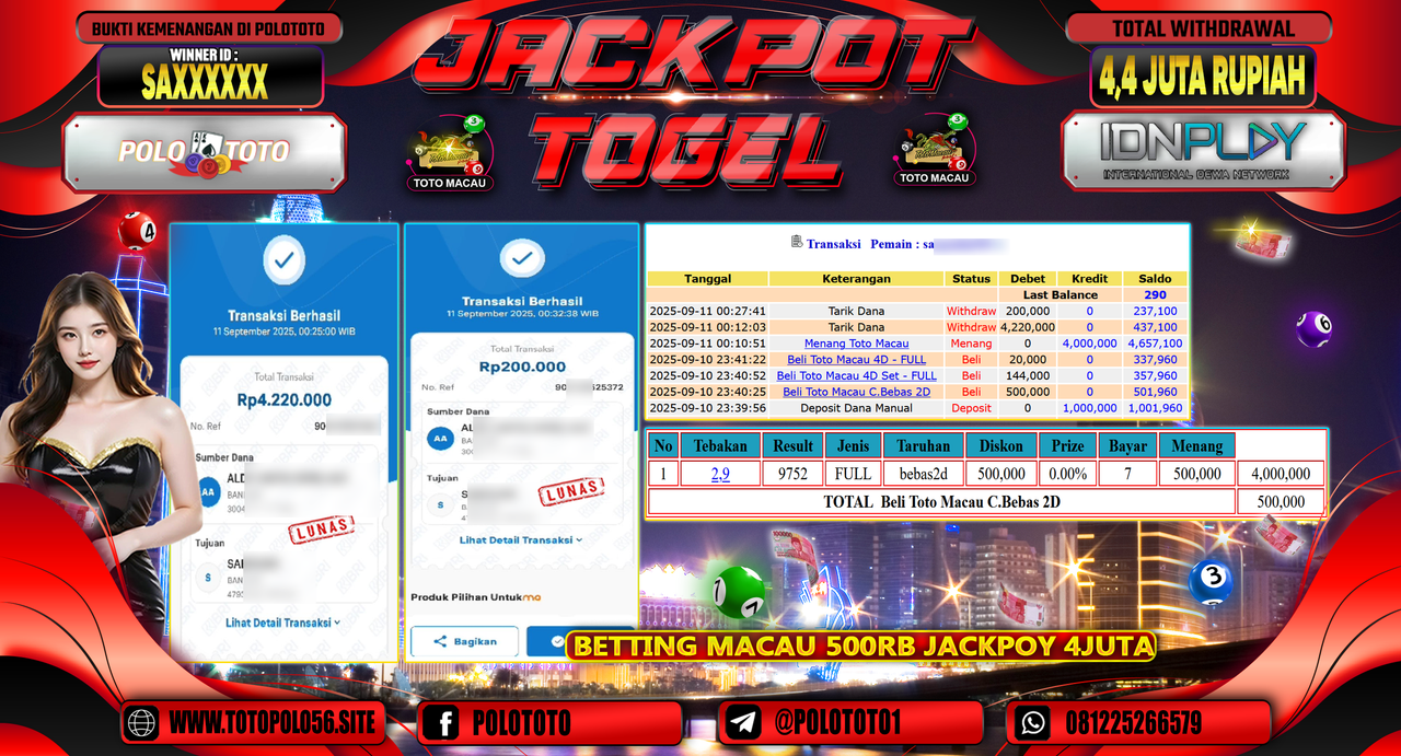 POLOTOTO JACKPOT TOGEL TOTO MACAU Rp.4.420.000,-