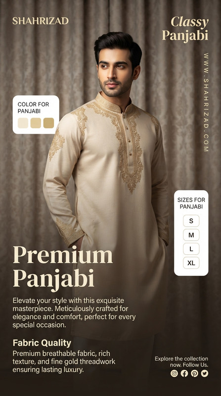 AI-generated example result for the marketing prompt: Premium Men's Ethnic Wear Panjabi Social Media Ad by Prompt Craft