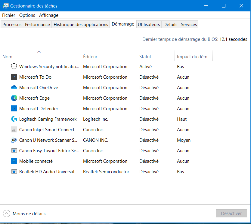 ms config demarrage desactiver