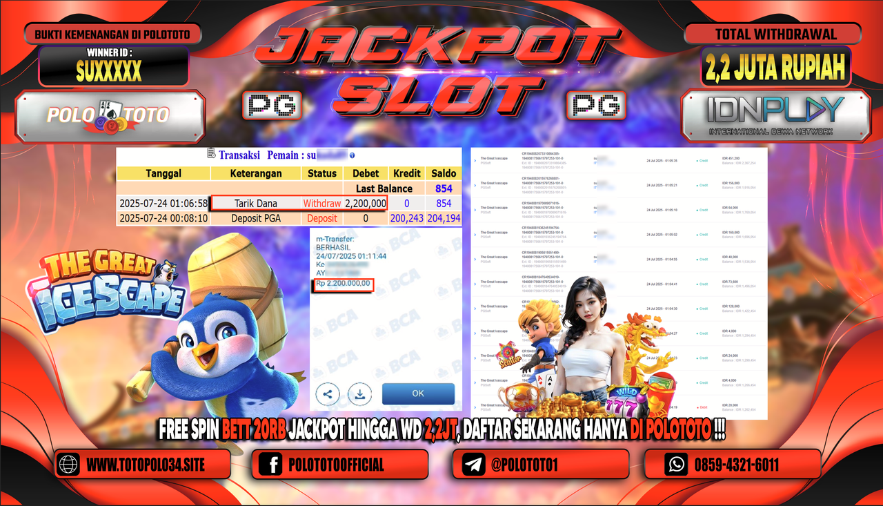 POLOTOTO JACKPOT SLOT THE GREAT ICESCAPE Rp.2.200.000,-