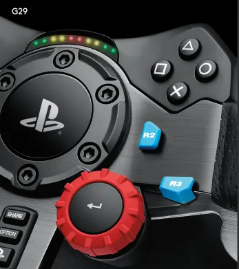 Volante de carreras Logitech G29 con su unidad de pedales de acero inoxidable.