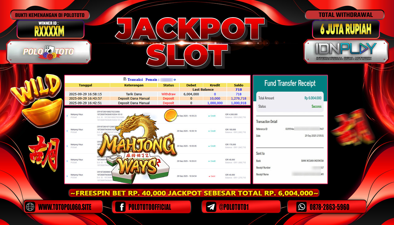 POLOTOTO JACKPOT SLOT MAHJONG WAYS Rp.6.000.000,- LUNAS