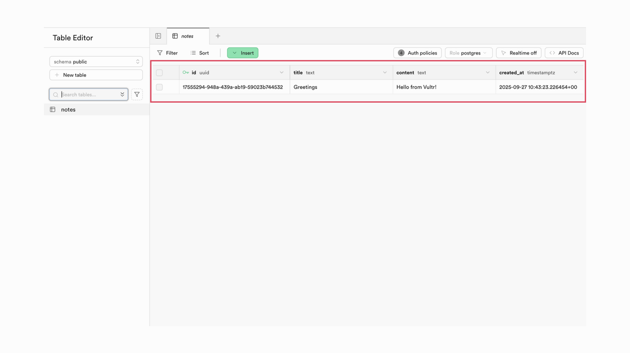 Row Creation in notes Table