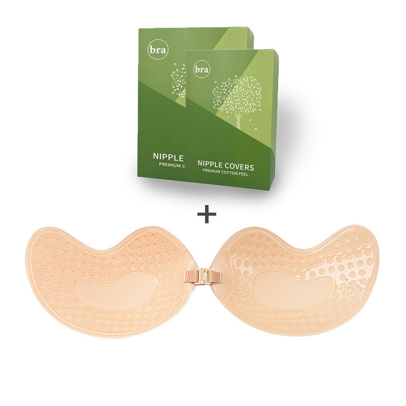 3-PCS Skin color Invisible Silicone Push-Up Bra - Reusable Adhesive Mango Breast Pasties with Breathable Design - Strapless Backless Self-Adhesive Nipple Covers for Women(Cup D)