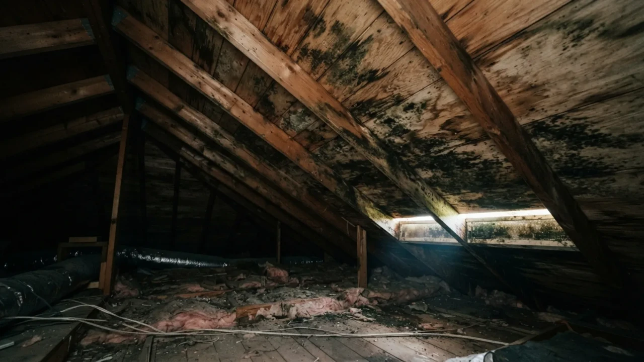 Attic inspection mold on roof decking sheathing moisture damage San Antonio