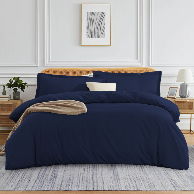 Picture of VEGAS HOTEL COLLECTION Classic Egyptian Cotton 1-Piece Duvet Cover { Zippered Closure } 1000 Thread Count- Fabulous Solid Looking Color Navy Blue - Twin/Twin XL Size
