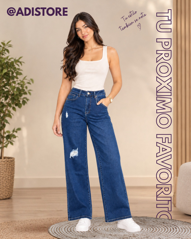 Jean Urban Wide Leg Distressed