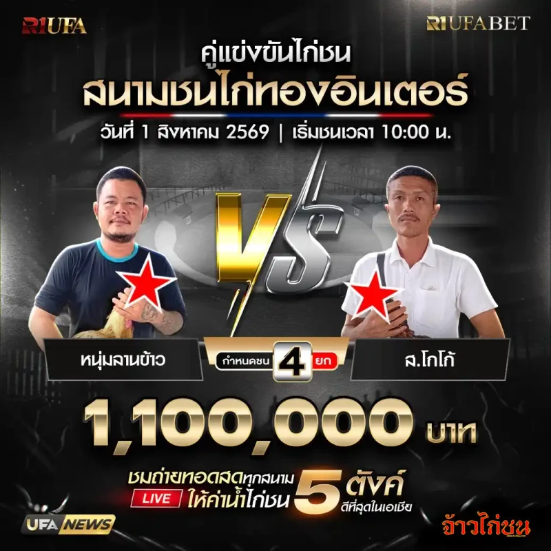 หนุ่มลานข้าว พบ ส.โกโก้ สนามชนไก่ทองอินเตอร์ วันที่ 1 สิงหาคม 2569