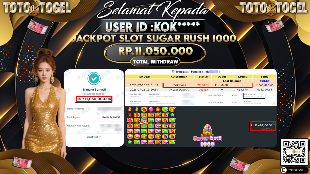 Bukti Pembayaran Jackpot SLOT SUGAR RUSH 1000 ID:KOK****LUNAS