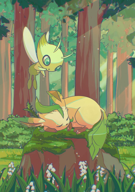leafeon-and-celebi-pokemon-drawn-by-milk