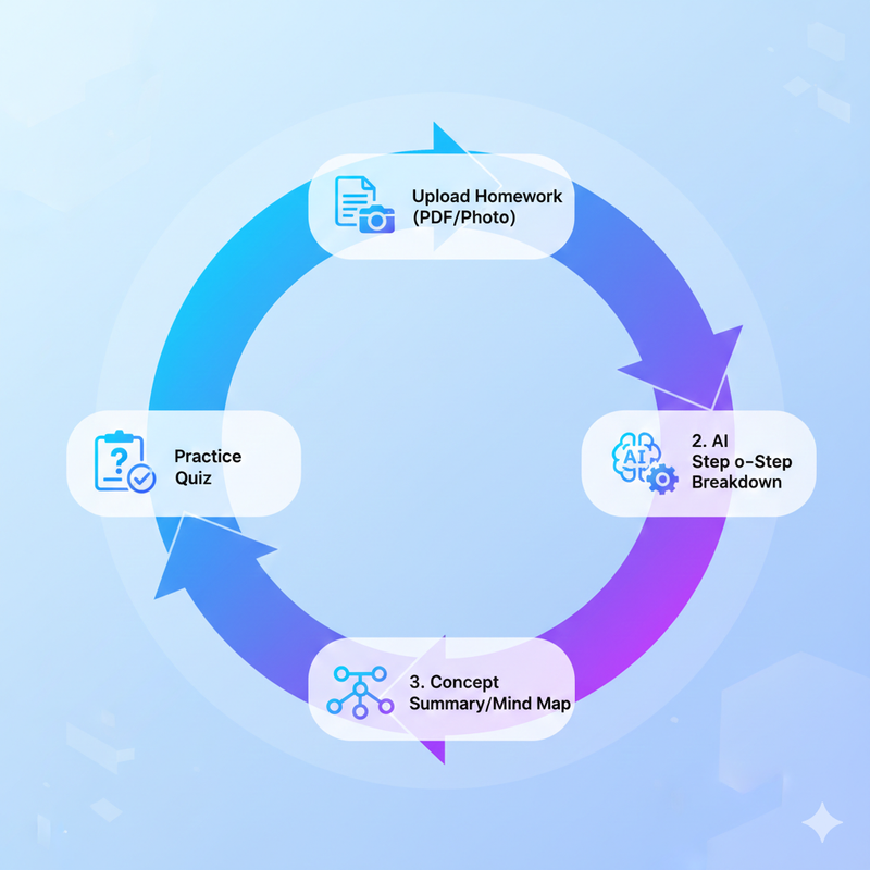 The AI Learning Loop diagram showing input, breakdown, summary, and practice