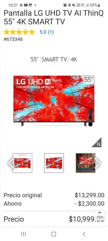 Costco: Pantalla LG UHD TV AI ThinQ 55 4K SMART TV con TDC Citi-costco 