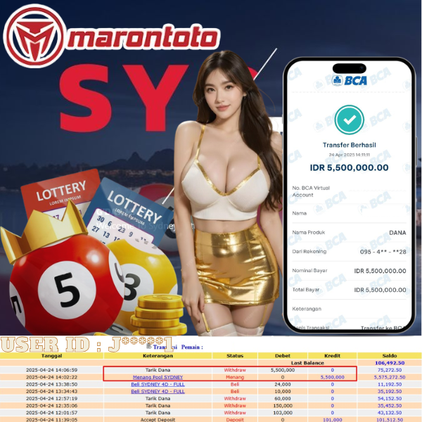 Bukti Kemenangan Member Marontoto Sebesar 5,500,000 JuTa