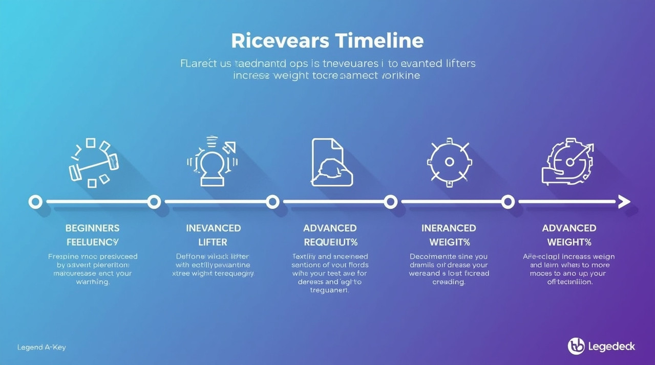 Progressive overload timeline infographic for weight increase frequency by experience level