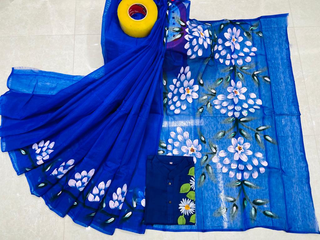 Hand Print Sharee Panjabi Couple Set