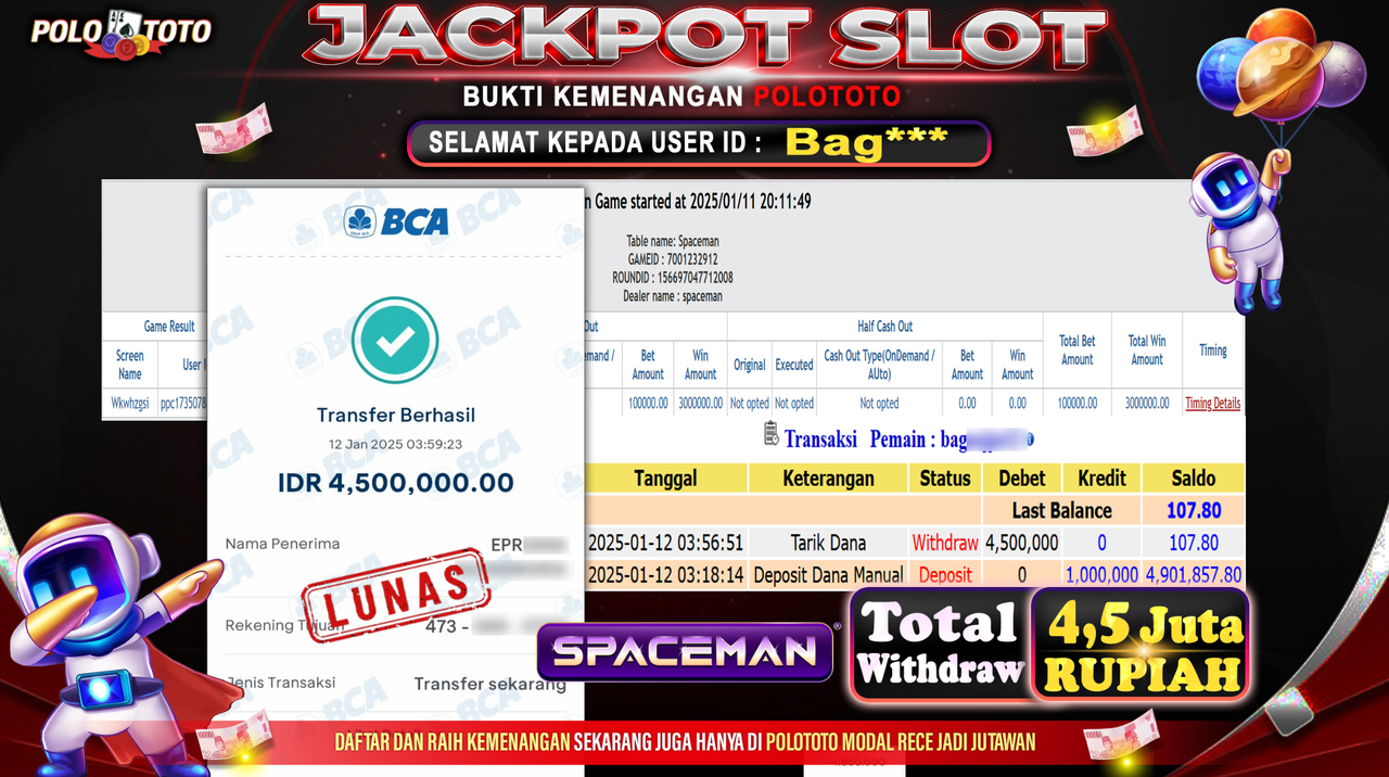 POLOTOTO JACKPOT SLOT SPACEMAN Rp.4,500.000,-