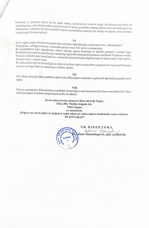 Javni oglas JZU DOM ZDRAVLJA SAPNA page 0003
