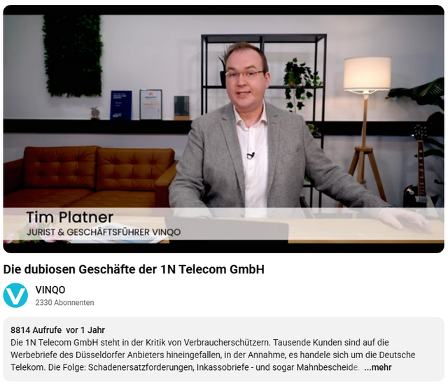 Geschäftsmethoden der 1N Telecom GmbH Geschäftsmethoden der 1N Telecom GmbH