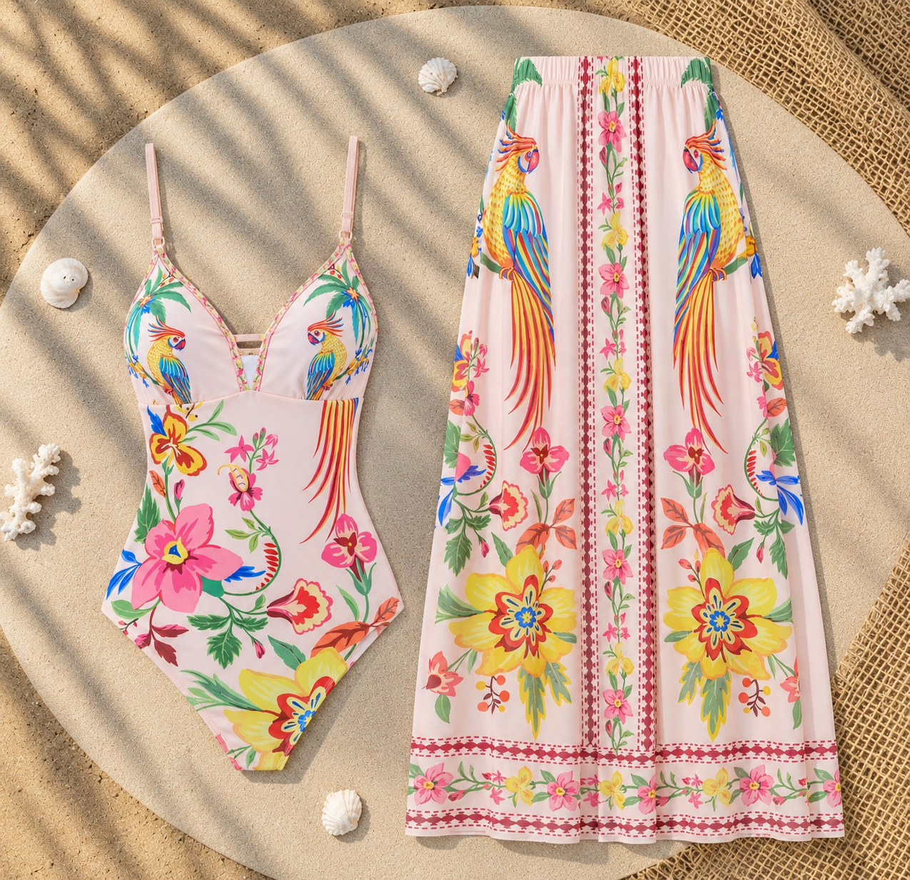One-piece Pink Bird with Skirt