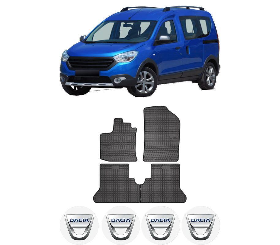 Set covorase presuri DACIA DOKKER MPV (KE_) din 2012-2021, auto, din cauciuc thermoplastic, 4 Stickere auto cu DACIA