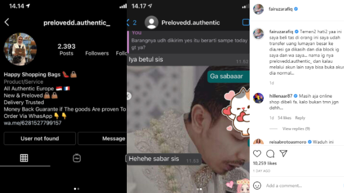 Fairuz A Rafiq pajang akun IG online shop yang menipunya.