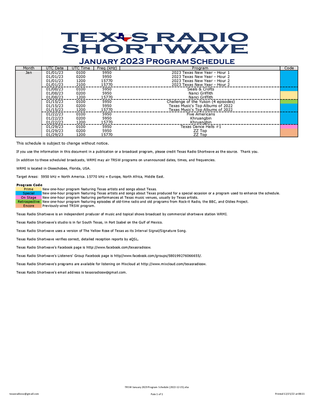 TRSW January 2023 Program Schedule (2022-12-15)
