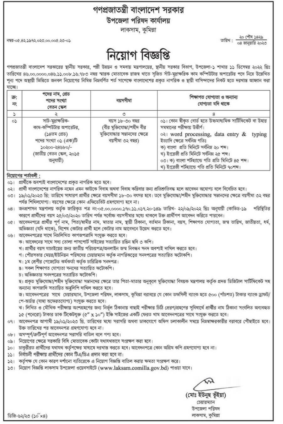 উপজেলা পরিষদ নিয়োগ বিজ্ঞপ্তি ২০২৩