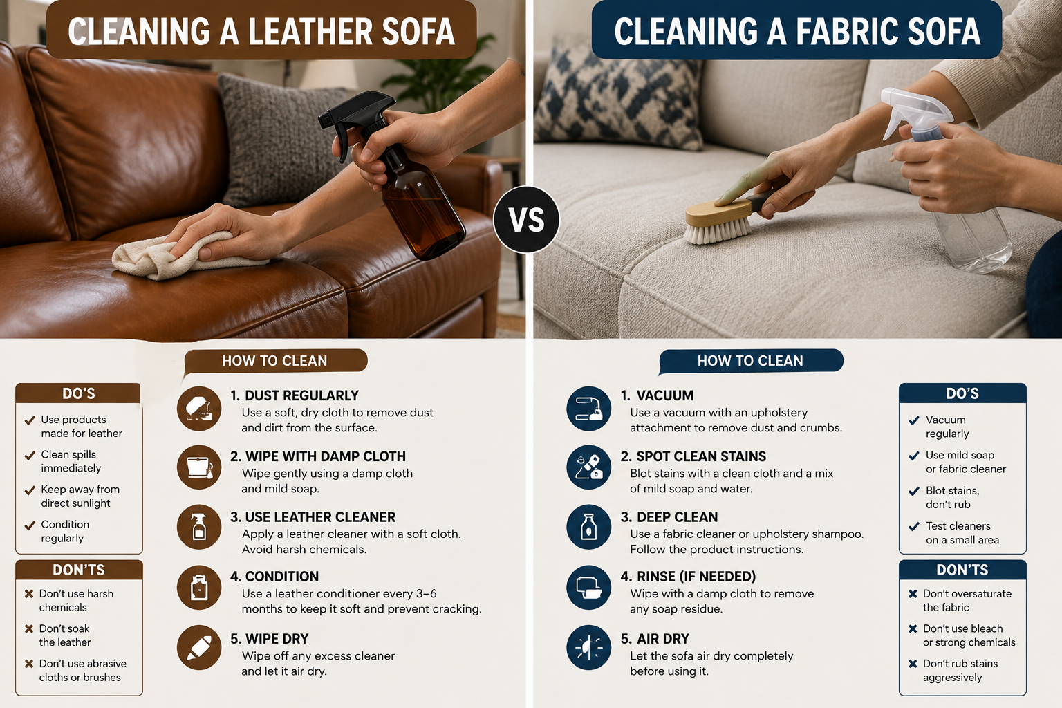 Cleaning a Leather Sofa vs Cleaning a Fabric Sofa