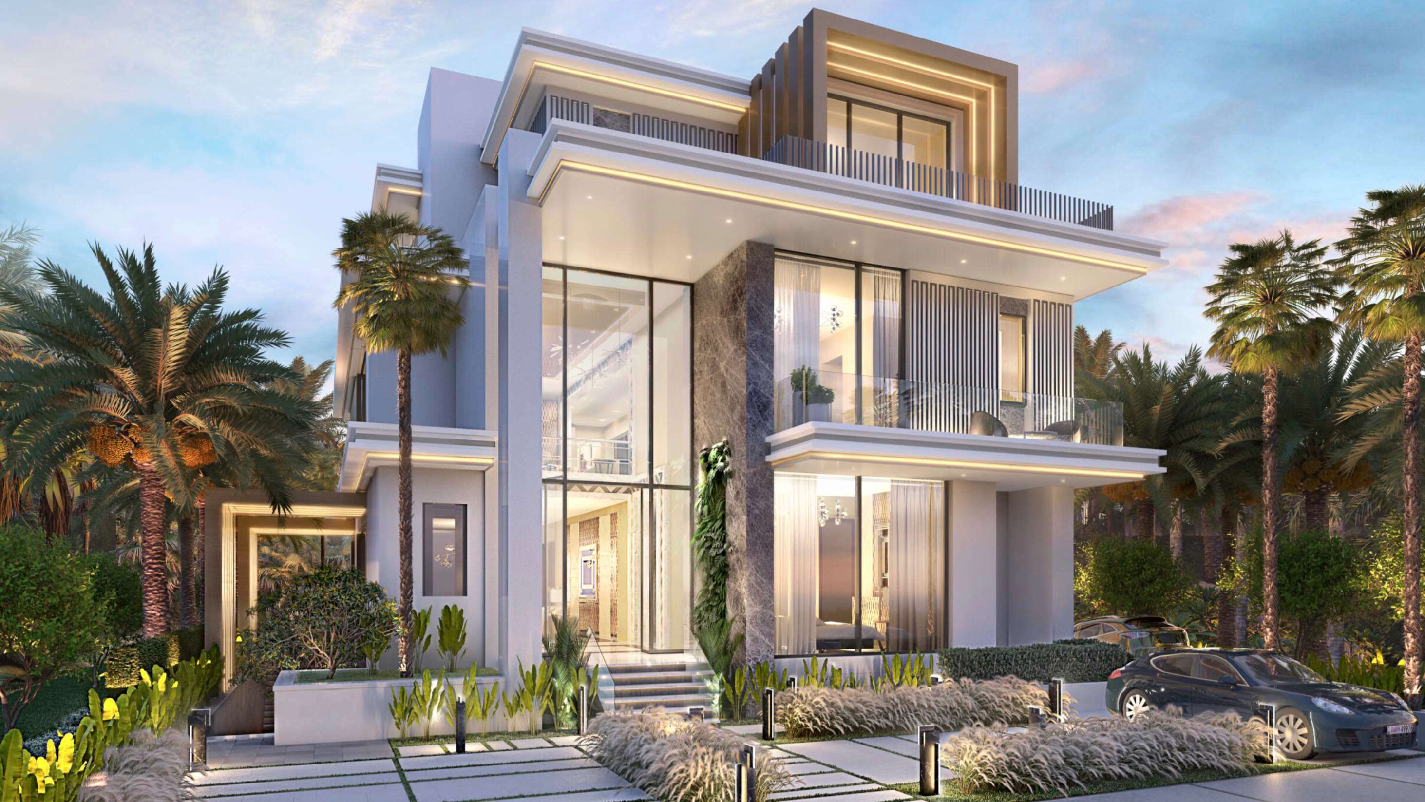 Damac Islands - Maldives 3 luxury waterfront villa exterior with modern tropical architecture and lagoon views in Dubai Distress Deal