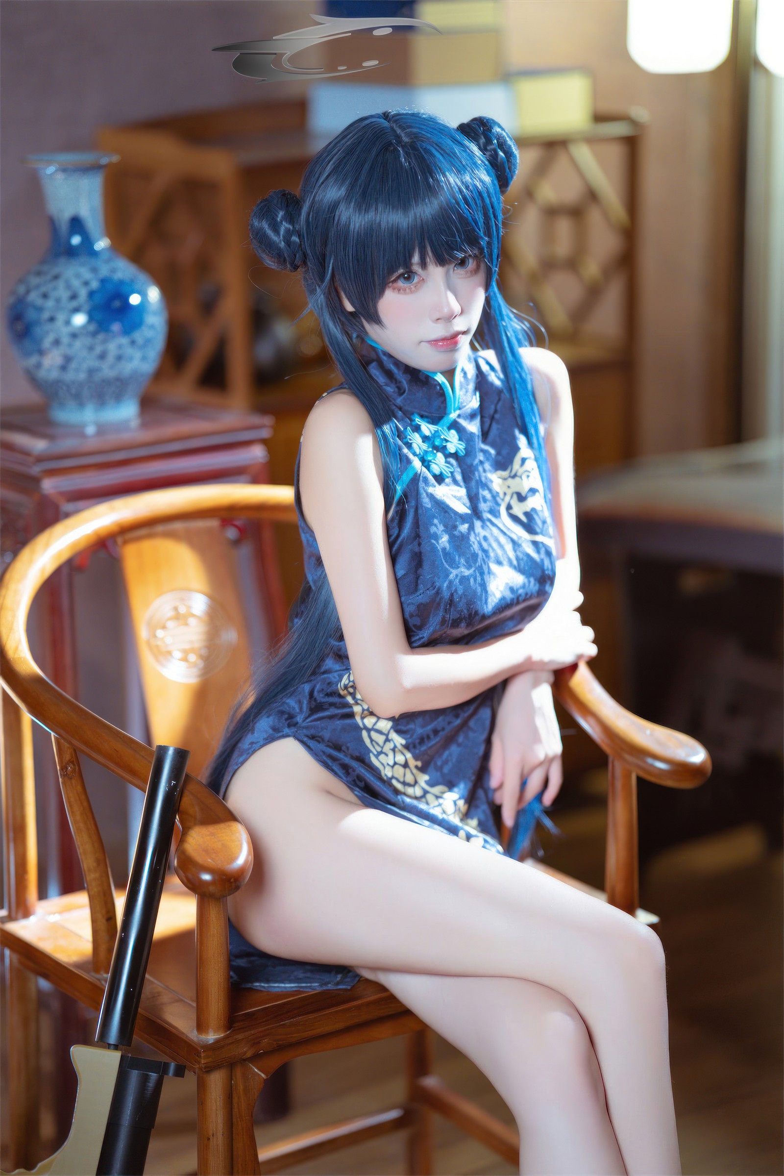 三無人型 COS 二次元：蔚蓝档案龙华妃咲旗袍写真（42P／407M）插图5