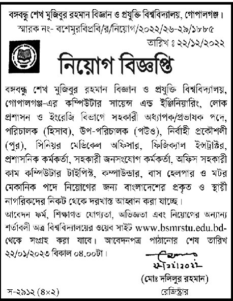 BSMRSTU Job Circular