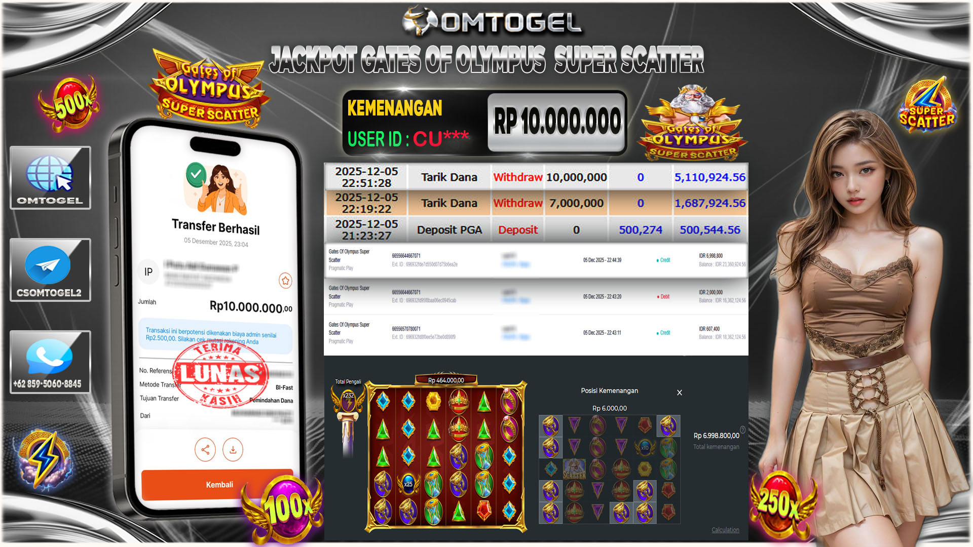 OMTOGEL JACKPOT PRAGMATIC PLAY GATES OF OLYMPUS SUPER SCATTER , 10 JUTA DI BAYAR LUNAS ,-