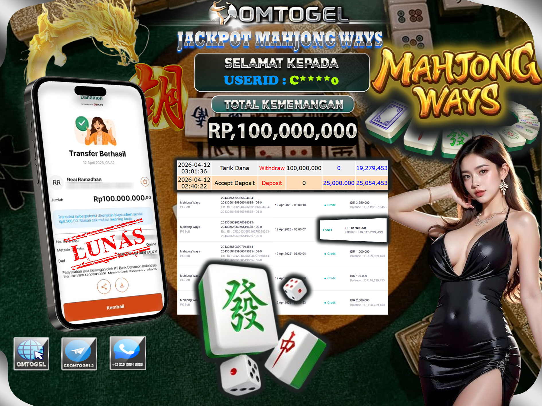 OMTOGEL JACKPOT PGSOFT MAHJONG WAYS ,100 JUTA DI BAYAR LUNAS ,-
