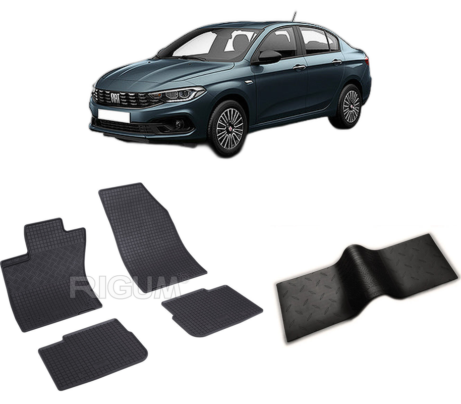 Set covorase auto FIAT TIPO din 01.2016-PREZENT, cu covoras tunel median, CAROSERIE SEDAN, Presuri cauciuc 100%, compatibil cu autoturismul FIAT TIPO, Rigum