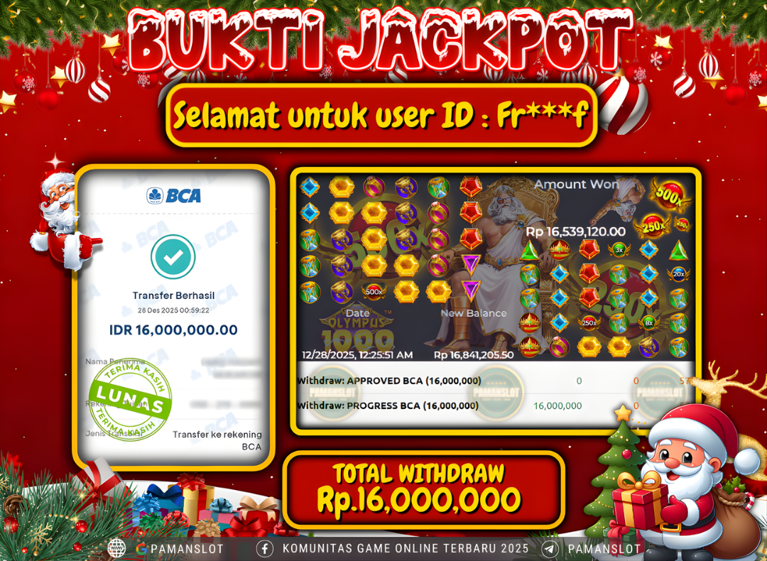 PAMANSLOT JACKPOT Game PP - Gates Of Olympus 1000 Rp.16,000,000- LUNAS