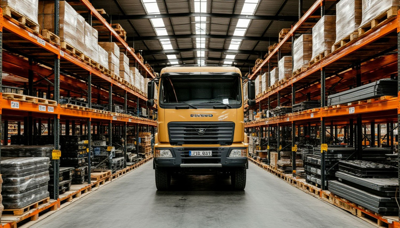 Желтая машина складе