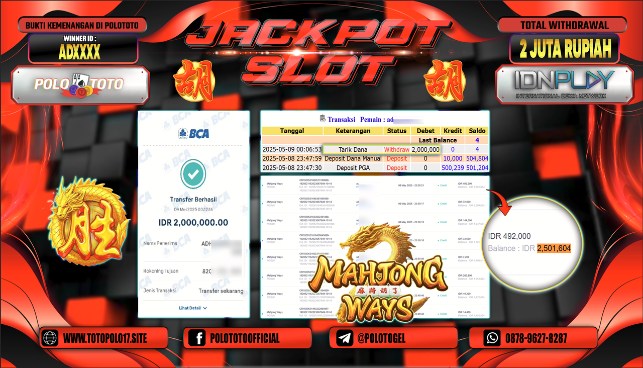 POLOTOTO JACKPOT SLOT MAHJONG WAYS Rp.2.000.000,-