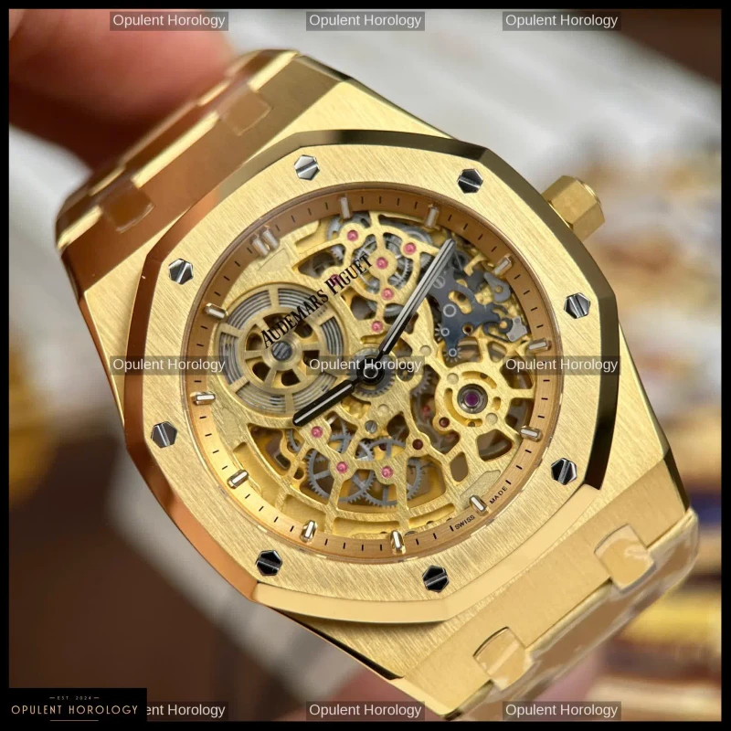 Audemars Piguet Royal Oak Jumbo Extra-Thin Openworked 16204 Rose Gold Skeleton Dial 39mm
