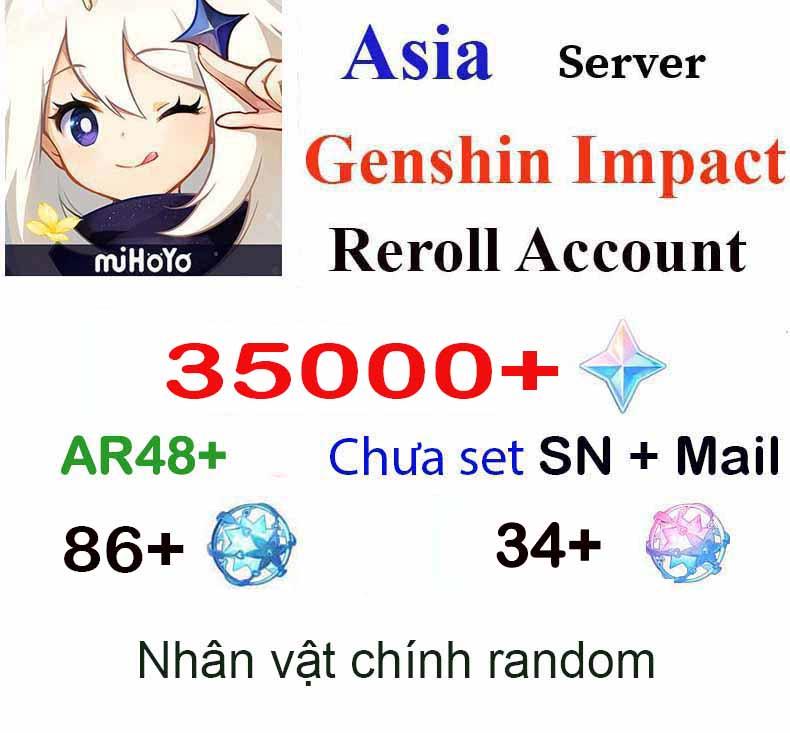 [Asia] 35000+ Gems | Genshin Impact Asia Reroll Gacha  