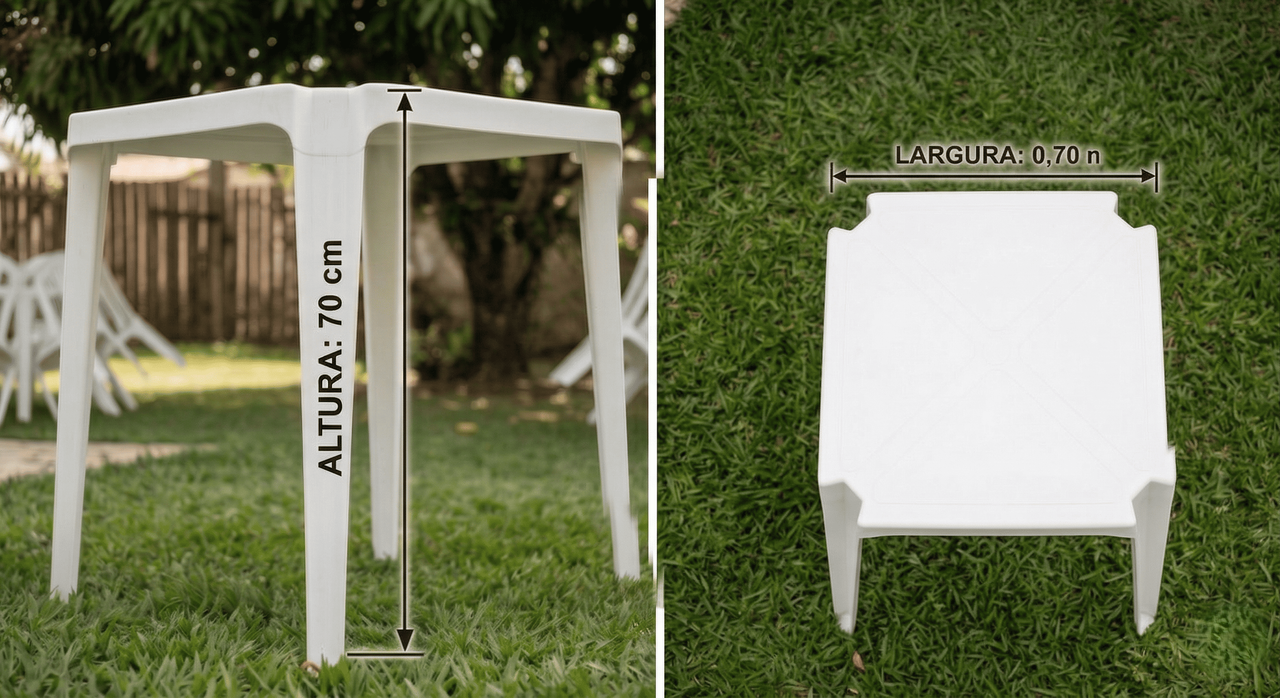 Imagem com altura e largura das mesas para referência de tamanho