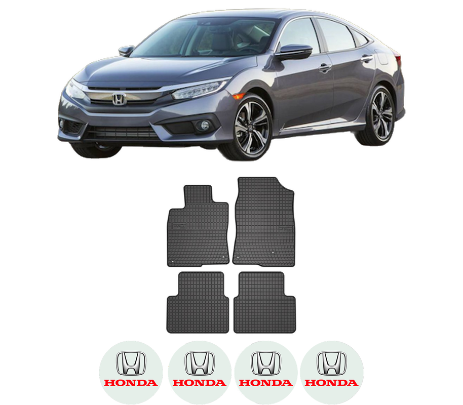 Set covorase presuri HONDA CIVIC X Hatchback (FC_, FK_) din 2017-2022, auto, din cauciuc thermoplastic, 4 Stickere auto cu HONDA