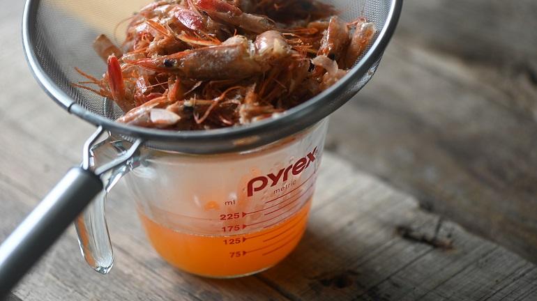 Raw prawn shells and heads