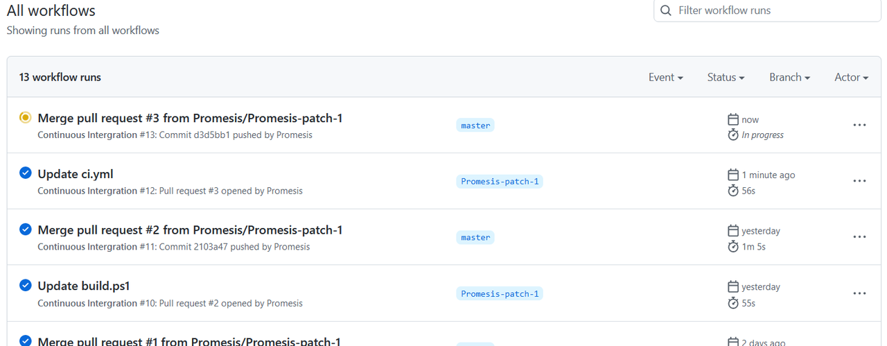 GitHub Actions Screenshot