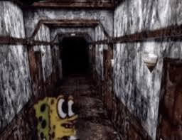 spongebob in a dark corridor